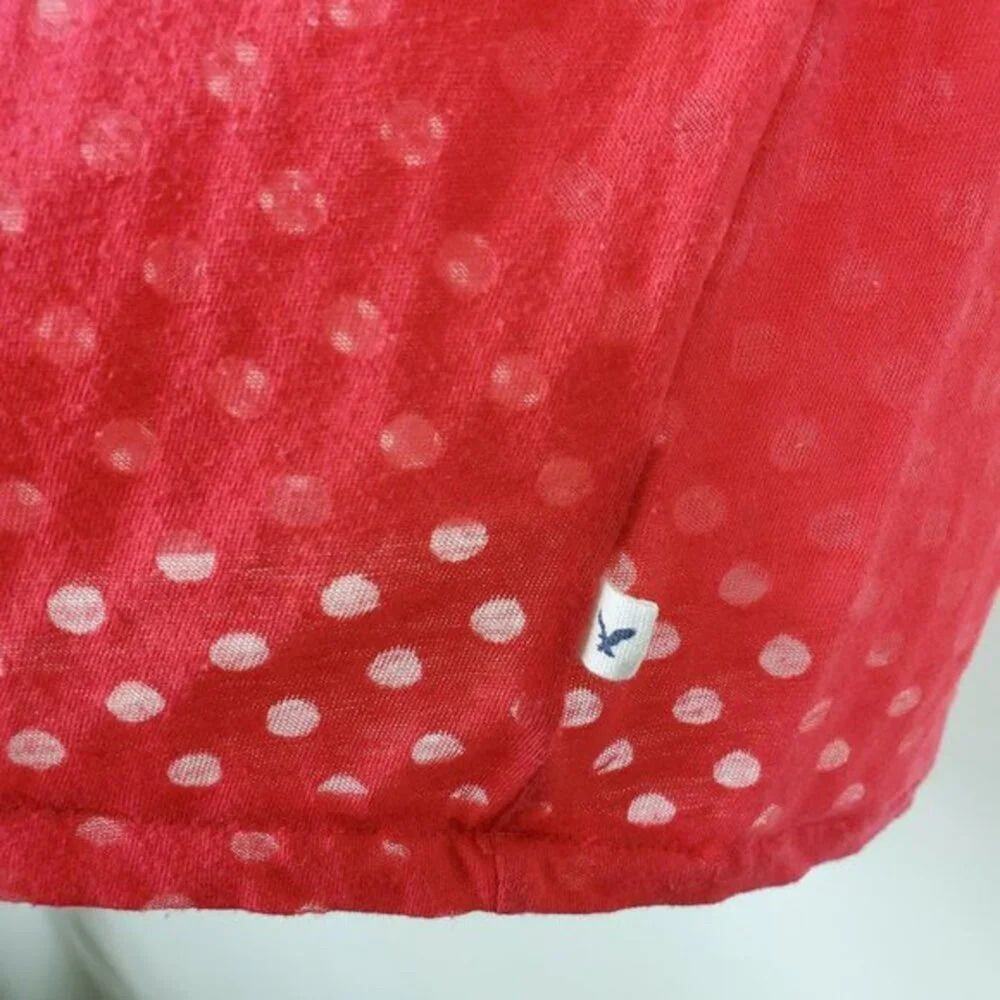 American Eagle Ultimate T-Shirt Pink Polka Dot Sheer Cotton V Neck Women Size M - Picture 6 of 9